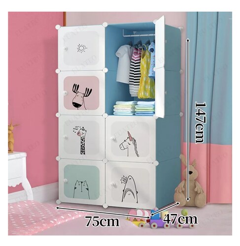 Armario Portátil Dibujos Para Niño 8 Puerta Azul