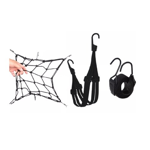 Redes Malla Moto Sujetar Casco Portabulto Cuerda Gancho 3pcs
