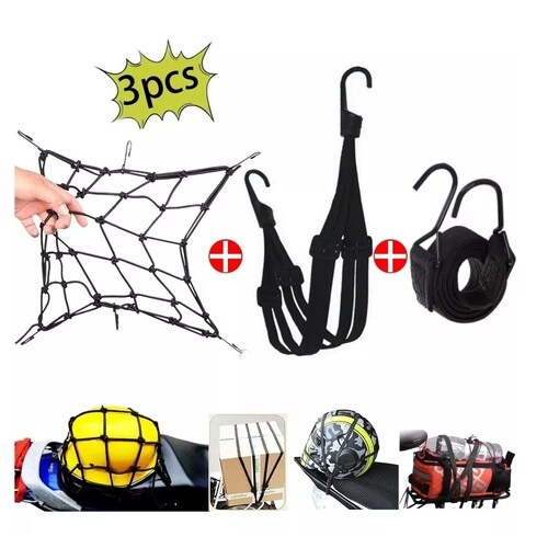 Redes Malla Moto Sujetar Casco Portabulto Cuerda Gancho 3pcs