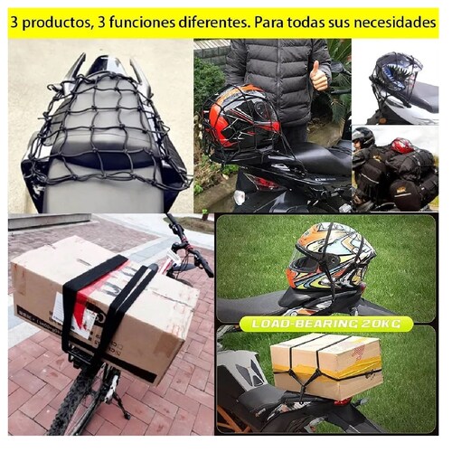 Redes Malla Moto Sujetar Casco Portabulto Cuerda Gancho 3pcs