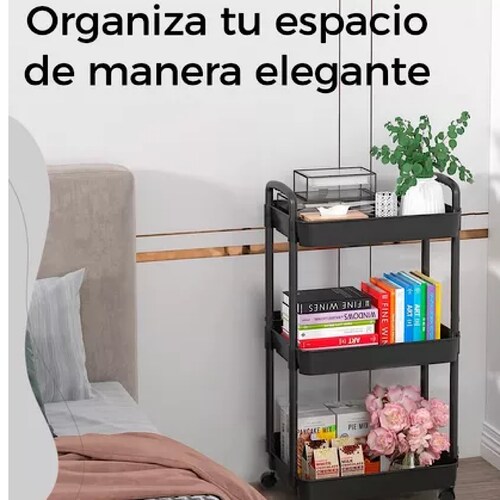 Carrito Auxiliar Organizador Multiusos 3 Niveles Plastico Negro