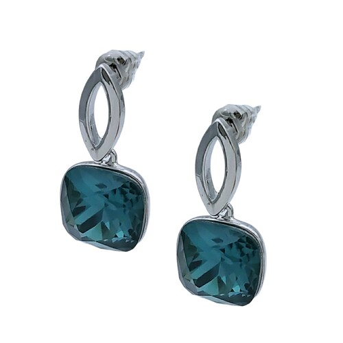 Arete en rodio con cristal color turquesa.
