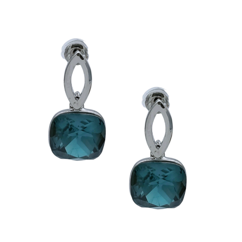 Arete en rodio con cristal color turquesa.