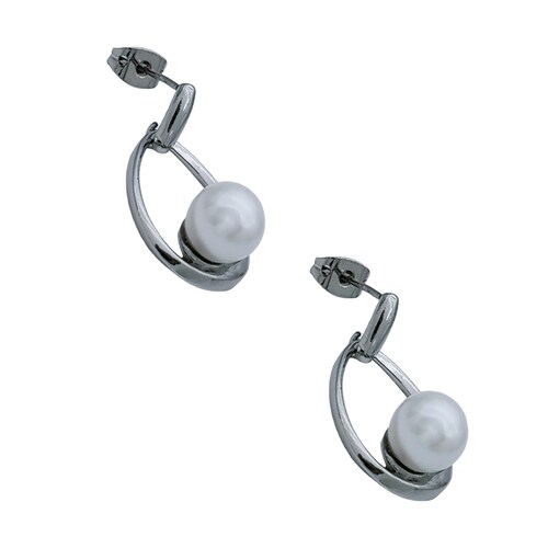 Aretes en rodio silueta gota con perla cristal.