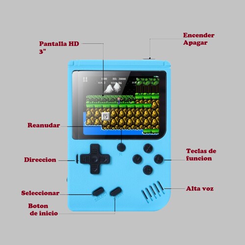  Mini consola portátil retro videojuegos 8 bits color LCD 3" 500 juegos verde recargable usb HD