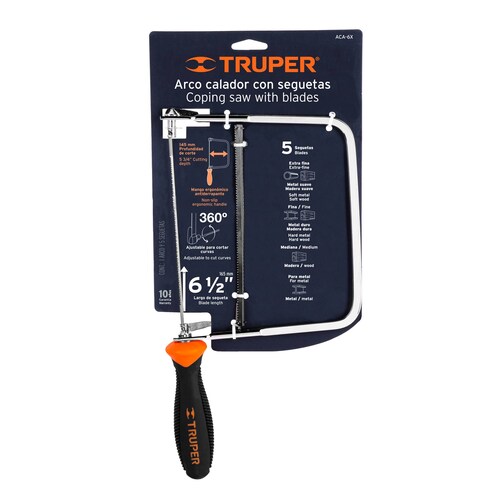 Arco calador 6" con 5 seguetas de 6 1/2" (17 cm), para metal, madera y pvc.
