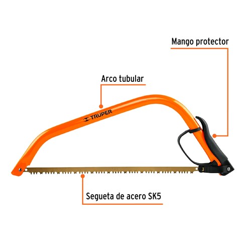 Arco jardinero tubular de 21", Dentado tipo americano para cortar madera verde.