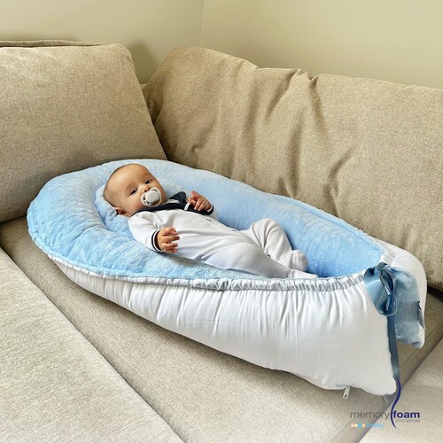 Memory Foam Nido Colecho de Bebés Cuna Portátil Camita Bebé Color Azul