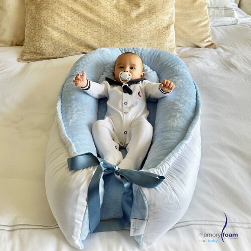 Memory Foam Nido Colecho de Bebés Cuna Portátil Camita Bebé Color Azul