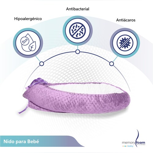 Memory Foam Nido Colecho de Bebés Cuna Portátil Camita Bebé Color Lila