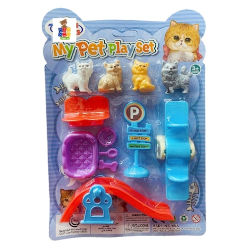 Mini Set Mascotas Juguete Con Accesorios Perros Gatos 3pz