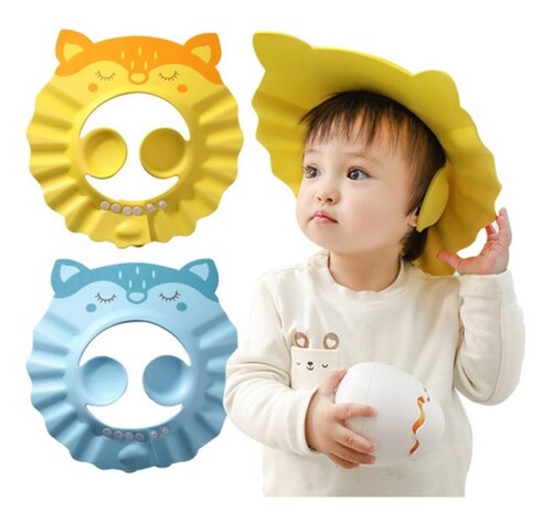 2pzs Gorro Ducha Para Bebé Ajustable Proteger Gorro Champú Amarillo/Azul
