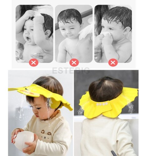 2pzs Gorro Ducha Para Bebé Ajustable Proteger Gorro Champú Amarillo/Azul