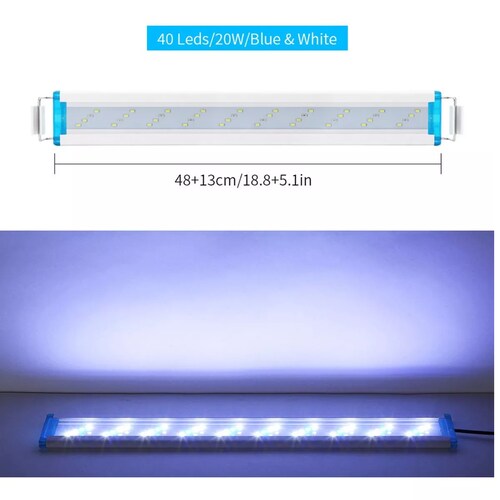 Luz Led Externa Y Blanca, Azul De 48 Cm Para Acuario