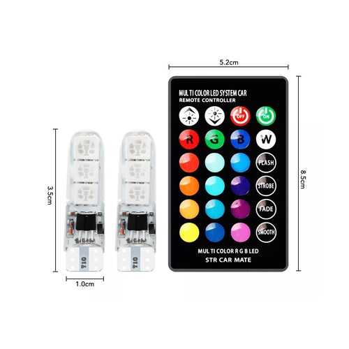 Par Foco Led T10 W5w Pellizco Rgb Con Estrobo Control Remoto 2 Pzas