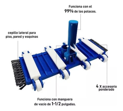 Barredora Para Alberca Cepillo Pala Aspiradora Azul 