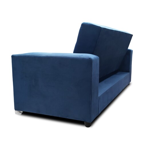 Sofa cama Jeffrey c/brazos 02 portavasos metalicos tela Burn Azul