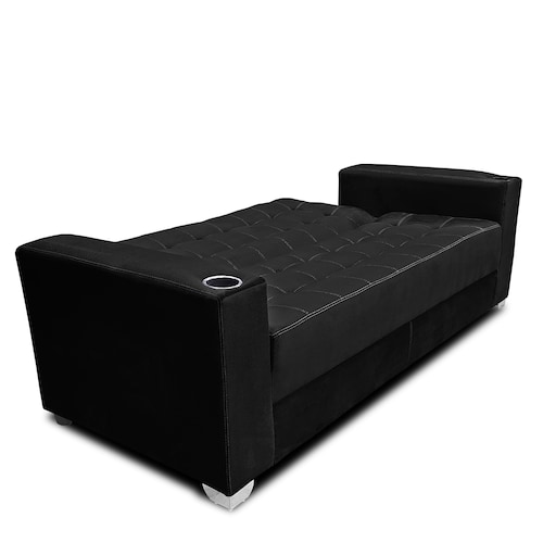 Sofa cama Jeffrey c/brazos 02 portavasos metalicos tela Burn Negro MADERIAN // ENTREGA EN CDMX Y AREA METROPOLITANA