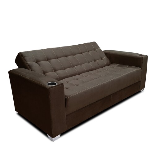 Sofa cama Jeffrey c/brazos 02 portavasos metalicos tela Burn Chocolate MADERIAN // ENTREGA EN CDMX Y AREA METROPOLITANA