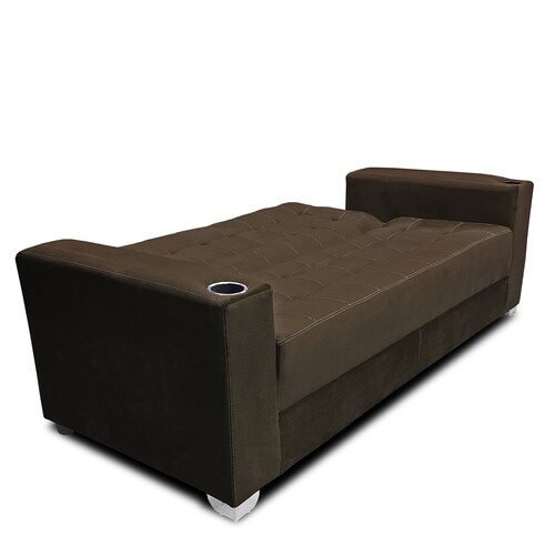 Sofa cama Jeffrey c/brazos 02 portavasos metalicos tela Burn Chocolate MADERIAN // ENTREGA EN CDMX Y AREA METROPOLITANA