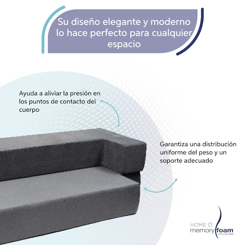 MEMORY FOAM HOME Sofá Cama Individual Tamaño Individual Color Gris Medidas 190 x 135 x 25 cm.
