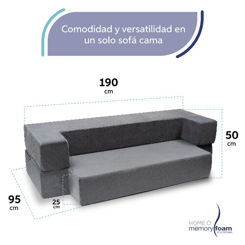 MEMORY FOAM HOME Sofá Cama Individual Tamaño Individual Color Gris Medidas 190 x 135 x 25 cm.