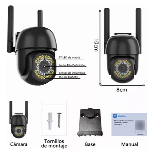 Cámara de seguridad inalámbrica WIFI para el hogar, cuerpo interior y  exterior, cámara de vigilancia 1080P HD con visión nocturna, detección de
