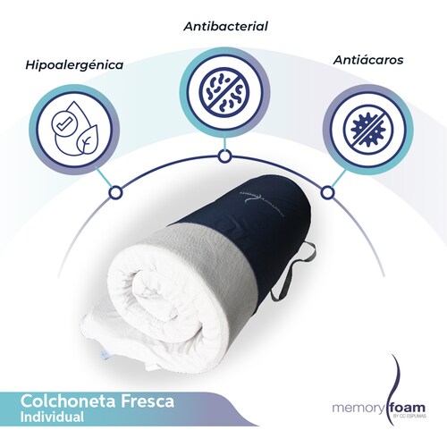 MEMORY FOAM Colchoneta Memory Foam Individual Sobrecolchón de Memory Foam  Blanca .
