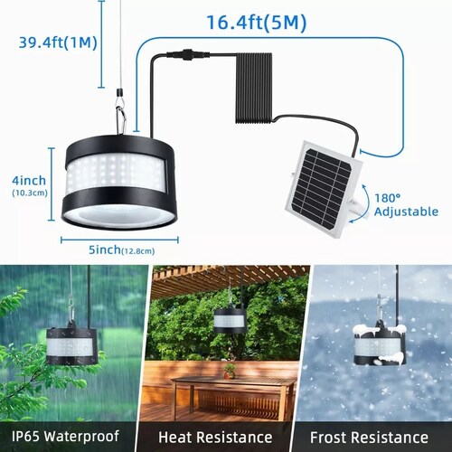 Lámpara Solar Focos Colgante De Exterior 160led 6500k Ip65
