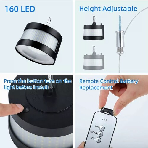 Lámpara Solar Focos Colgante De Exterior 160led 6500k Ip65