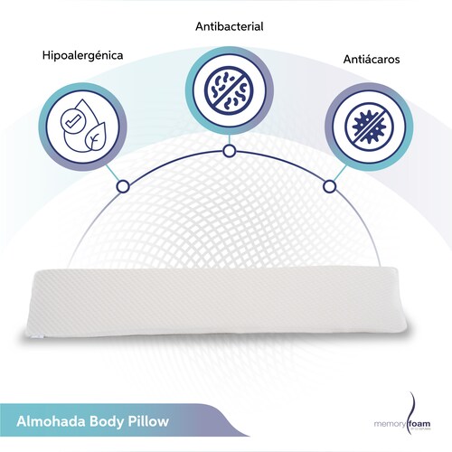 MEMORY FOAM Almohada Body Pillow de Memory Foam Color Blanco  Hecha de Memory Foam 100x35x15 cm.
