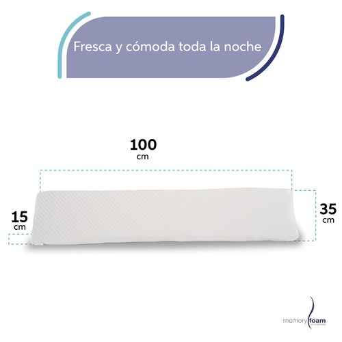 MEMORY FOAM Almohada Body Pillow de Memory Foam Color Blanco  Hecha de Memory Foam 100x35x15 cm.