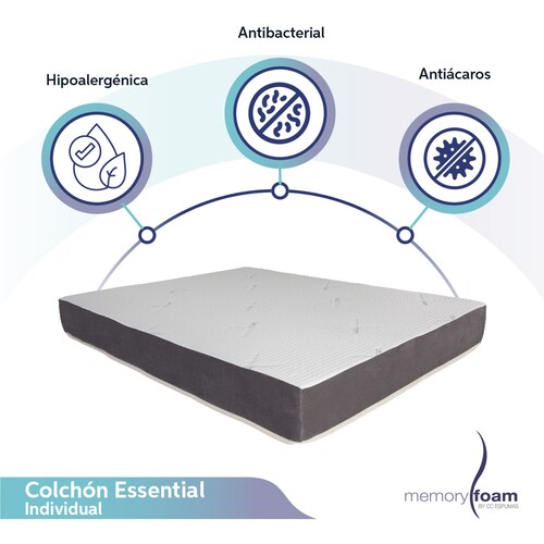 MEMORY FOAM Colchón Essential de Memory Foam Firmeza Media Blanco Individual