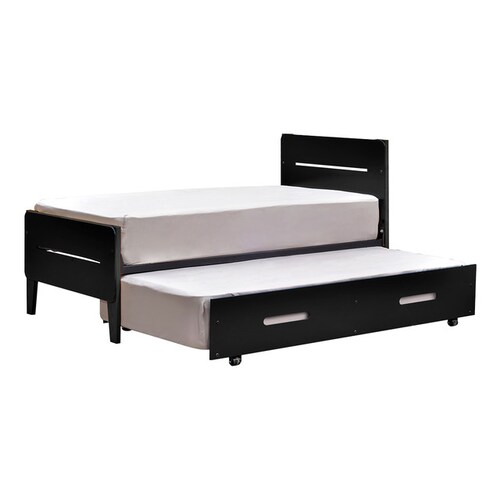 Cama Doble Individual Juno | Cama Baja Deslizable Con Ruedas Café