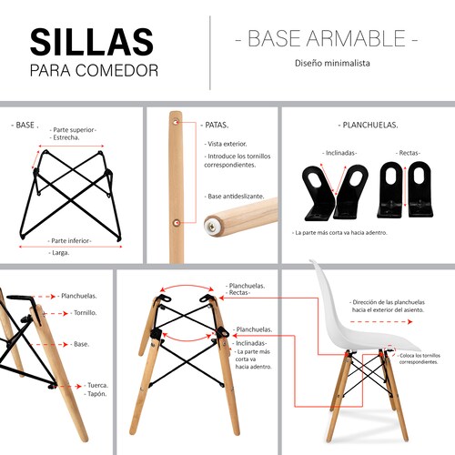 Set de 4 Sillas Modernas para comedor y Sala Minimalista  en color  Blanco.