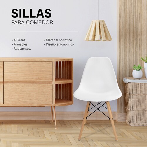 Set de 4 Sillas Modernas para comedor y Sala Minimalista  en color  Blanco.