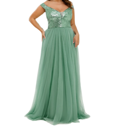 Vestido Elegante de Fiesta Largo Curvy Verde Jade Lentejuela Offsoulder Sin Hombros Falda Tul Cintura Alta Talla Ch a Talla Extra