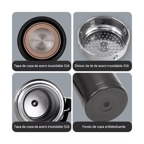 Termo De Acero Inoxidable Portatil  1000ml Negro 