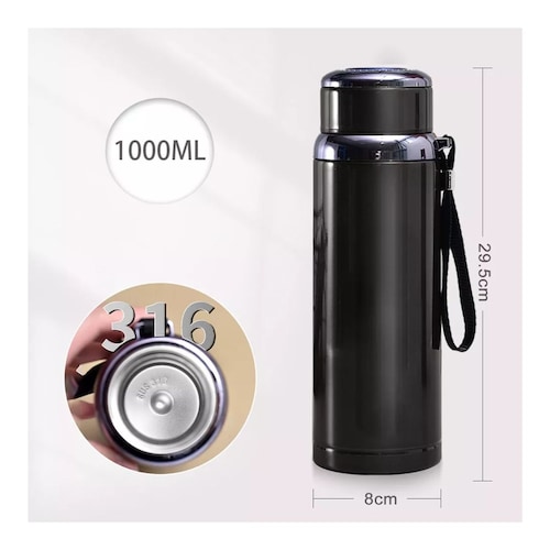 Termo De Acero Inoxidable Portatil  1000ml Negro 
