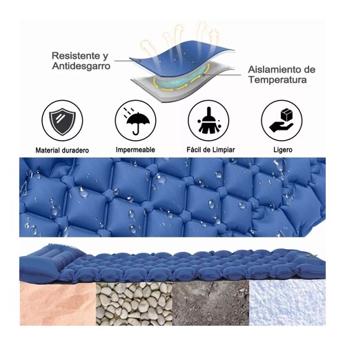 Colchoneta Individual para  Acampar Portátil Azul