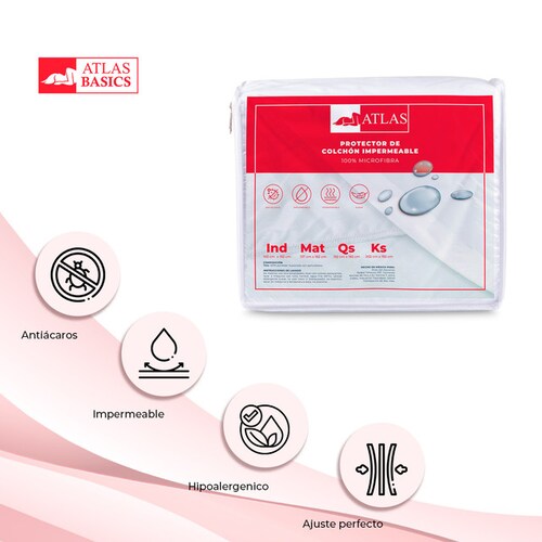 Juego De Sabanas Soft King Size De Microfibra + Cubre Colchon King Size Impermeable + Pack 2 Almohadas Atlas Basics