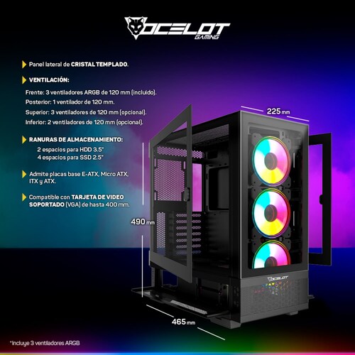 Gabinete Chasis Pc Gamer Vidrio Templado Caja Atx Sin Fuente