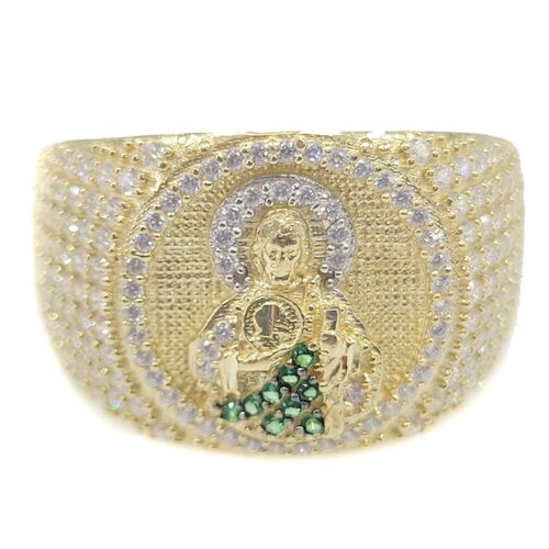 Anillo San Judas Tadeo Con Piedra Zirconia Suiza Oro 10k