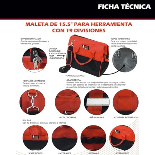 DOGOTULS TP2002 Maleta para Herramienta con 19 Divisiones, 15.5"