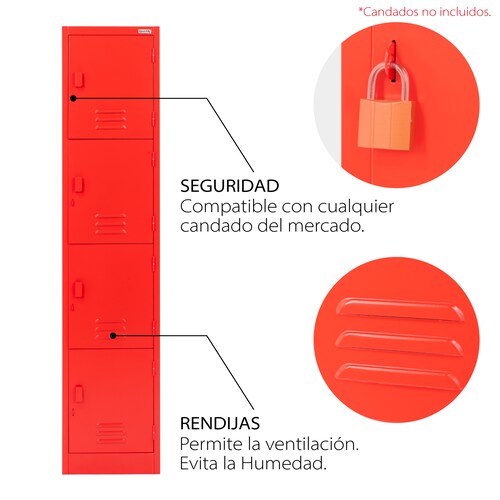 Locker Metálico Guardex  4 Puertas, Casilleros para Escuela Oficina Hogar 180 cm con Cerradura