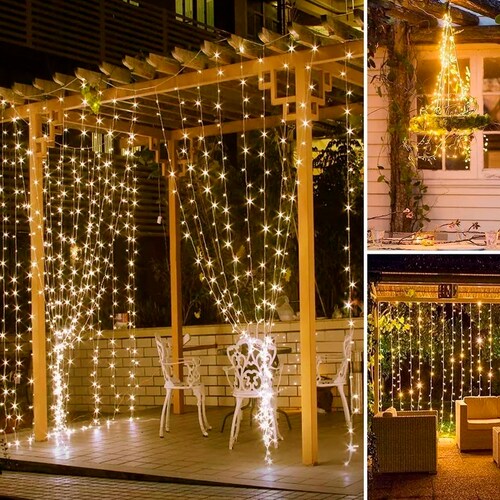 Cortinas Serie Luces Led Amarilla Decorativa Usb 8 Modos 3x3m