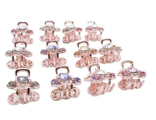 Pinza Broche Mini Sujetador Garra Diamante Cabello Niña 12pz