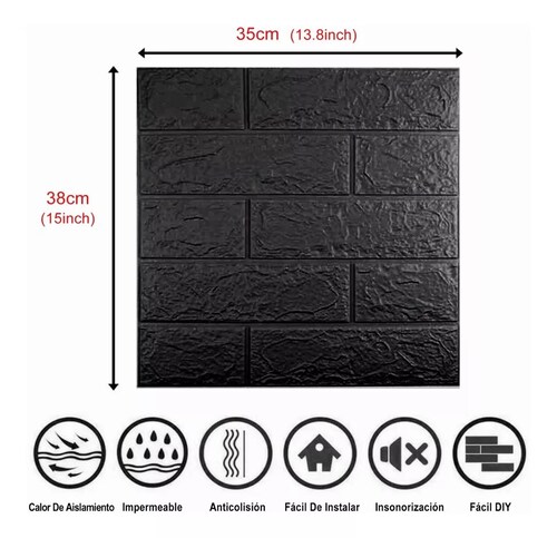 Papel Tapiz Patrón De Ladrillo Pared 3d 10 Piezas Negro