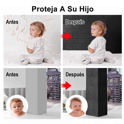 Papel Tapiz Patrón De Ladrillo Pared 3d 10 Piezas Negro