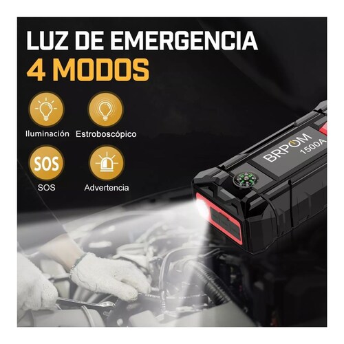 Arrancador De Batería  Para Coche 1500 A, 15800 Mah Negro 